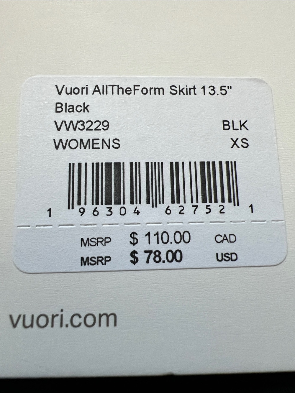 Vuori Black All The Form Skirt Skort Size XS New With Tags NWT - Picture 2 of 4